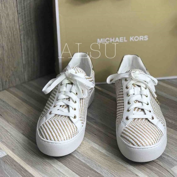 Michael Kors Poppy Lace Up Diagonal Weave Natural - Picture 2 of 8